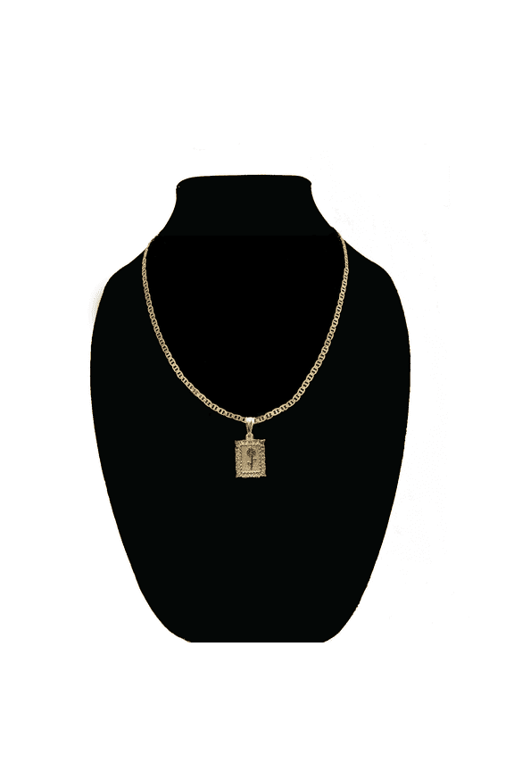 14k Bonded Gold Necklace with Red Rose Square Pendent, Best Christmas Unisex Gift for Women, Men Mother, Father, Girlfriend, Boyfriend, Her, Him, Mariner Chain with Charm by Artisan Jeweler