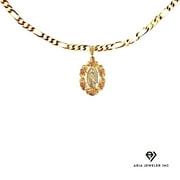 ARIA JEWELER DAILY INC 14k Bonded Gold Necklace with Rose Mary Pendant, Best Unisex Gift for Mother, Father, Girlfriend, Boyfriend, Her, Him, 14K Figaro Chain Necklace by Aria Jeweler Daily