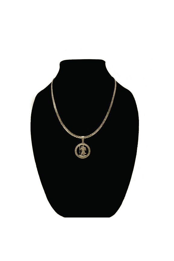14k Bonded Gold Necklace with Saint Christopher Pendent, Best Christmas Unisex Gift for Women, Men Mother, Father, Girlfriend, Boyfriend, Her, Him, Cuban Chain with Charm by Artisan Jeweler