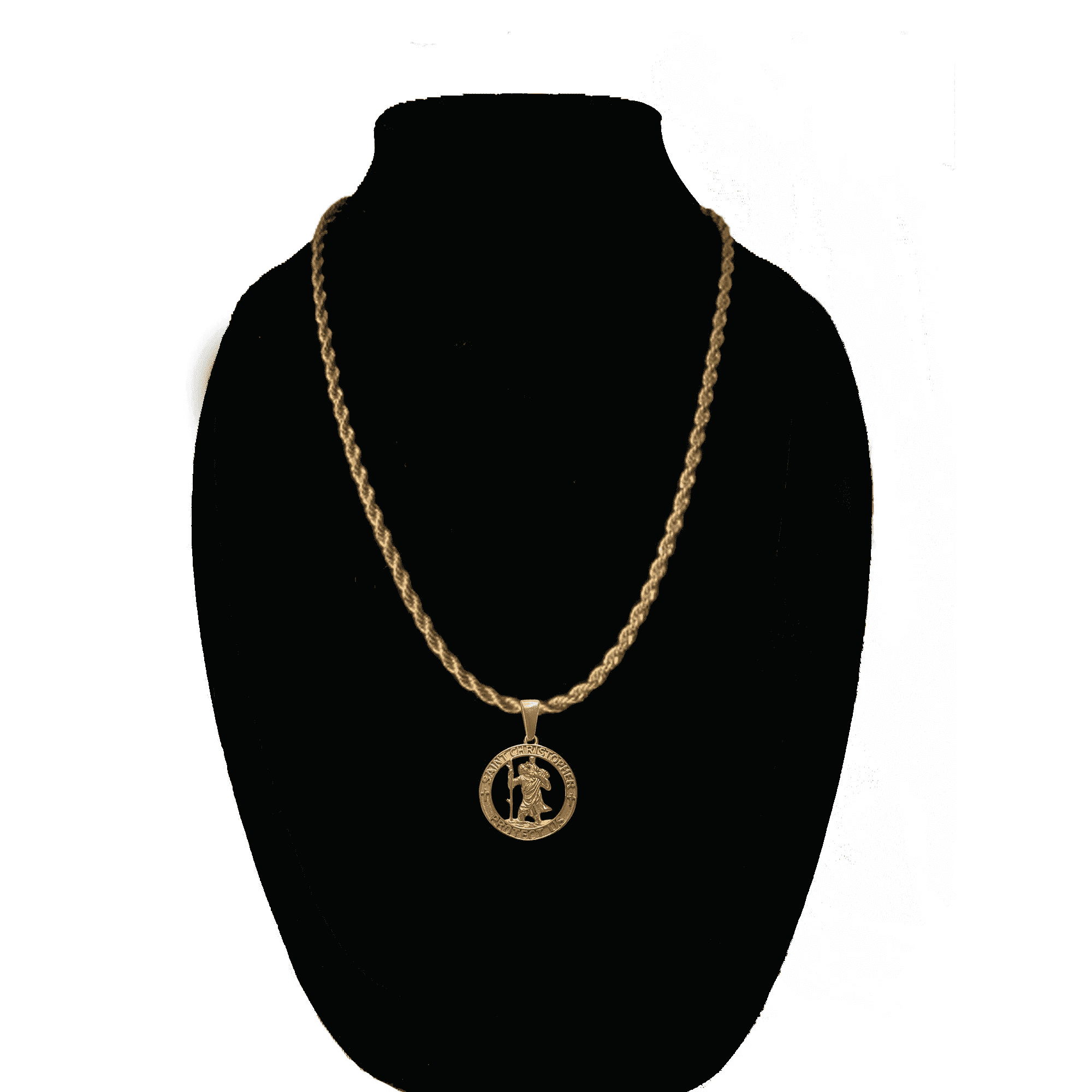 14k Bonded Gold Necklace with Saint Christopher Pendent, Best Christmas Unisex Gift for Women, Men Mother, Father, Girlfriend, Boyfriend, Her, Him, Rope Chain with Charm by Artisan Jeweler