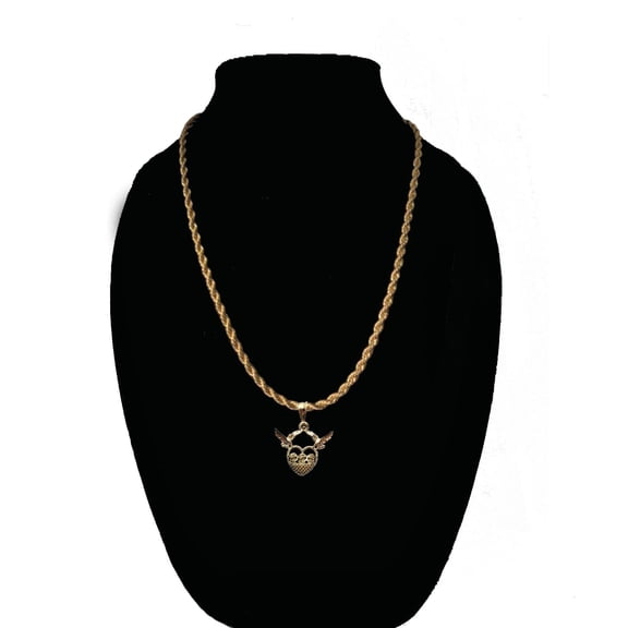 14k Bonded Gold Necklace with Saint Heart Wings Pendent, Best Christmas Unisex Gift for Women, Men Mother, Father, Girlfriend, Boyfriend, Her, Him, Rope Chain with Charm by Artisan Jeweler