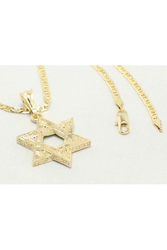 14k Bonded Gold Necklace with Star David Pendent, Best Christmas Unisex Gift for Women, Men Mother, Father, Girlfriend, Boyfriend, Her, Him, Mariner Chain with Charm by Artisan Jeweler