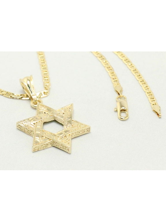14k Bonded Gold Necklace with Star David Pendent, Best Christmas Unisex Gift for Women, Men Mother, Father, Girlfriend, Boyfriend, Her, Him, Mariner Chain with Charm by Artisan Jeweler