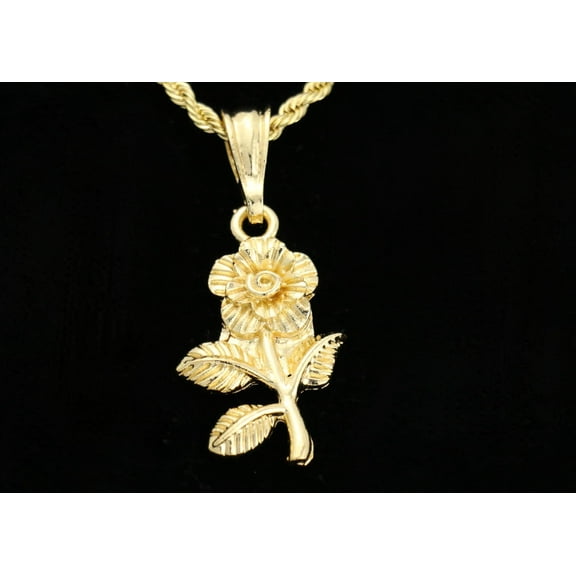 14k Bonded Gold Necklace with Sun Flower Pendent, Best Christmas Unisex Gift for Women, Men Mother, Father, Girlfriend, Boyfriend, Her, Him, Rope Chain with Charm by Artisan Jeweler