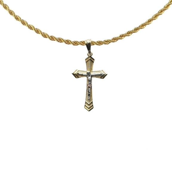 14k Bonded Gold Rope Chain with Crucifix Cross Pendant, Best Unisex Christmas Gift for Women, Men, Mother, Father, Girlfriend, Boyfriend, Her, Him, 14k Necklace with Charm, Best jewelry Gifts