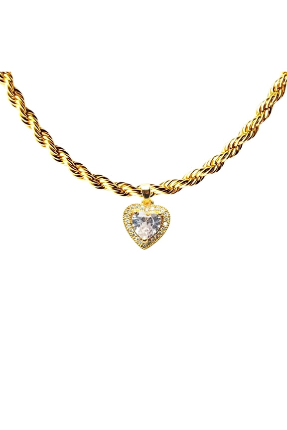 14k Bonded Gold Rope Chain with Heart Diamond Pendant, Best Unisex Christmas Gift for Women, Men, Mother, Father, Girlfriend, Boyfriend, Her, Him, 14k Necklace with Charm, Best jewelry Gifts