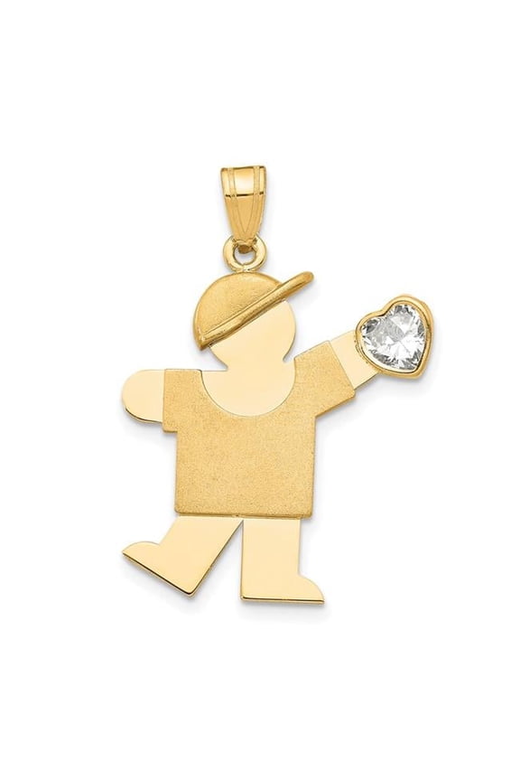 14k The Kids Boy with Clear CZ April Birthstone Engravable Kiss Charm XK265APR