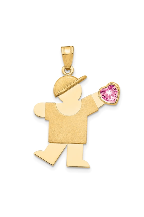 14k Boy with Cubic Zirconia October Birthstone Charm