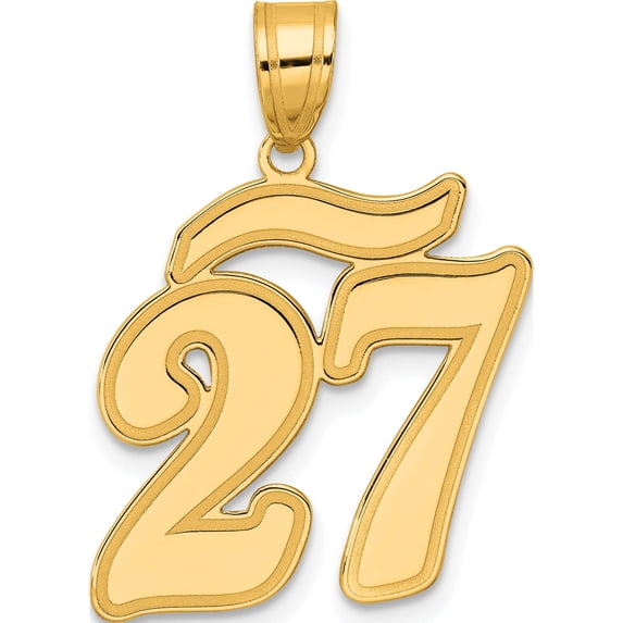 14k Brushed Border Script Number 27 Pendant Yellow Gold Material Enchanting Fashionable Ethereal Designed for those who cherish timeless beauty