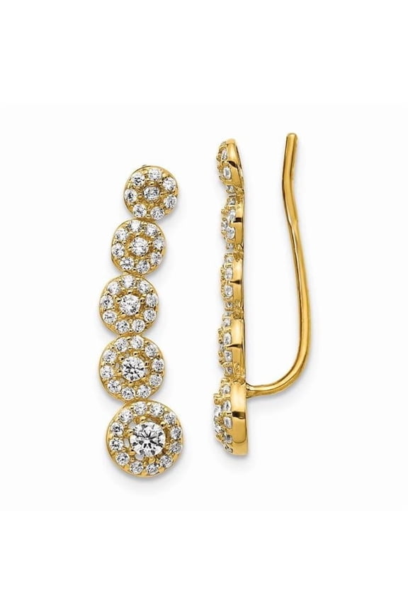 14k CZ Circles Polished Ear Climber Earrings
