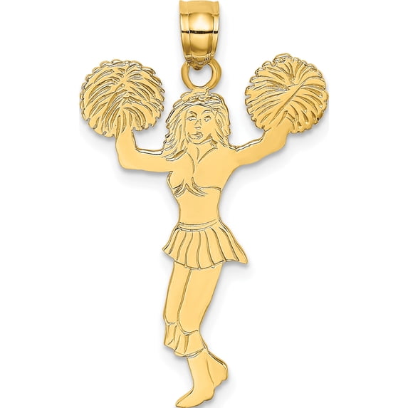 14k Cheerleader wPom-Poms Charm Yellow Gold Solid Polished Unique Timeless Bring sparkle and sophistication to your day