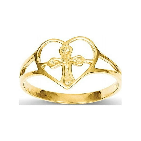 14k Cross in Heart Ring