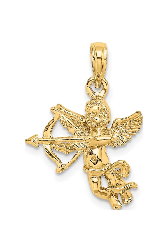 14k Cupid wBow and Arrow Charm Yellow Gold Solid Luxe Delicate Dazzling Perfect for adding elegance to any outfit