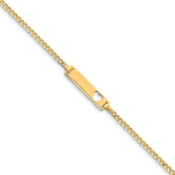 14k Curb Link ID, Plate with Cut-out Heart Bracelet in 14k Yellow Gold