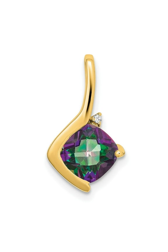 14k Cushion Mystic Fire Topaz and Diamond Pendant