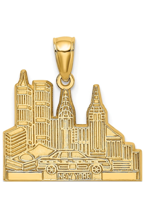 14k Cut-out New York Skyline with Taxi Charm Yellow Gold Solid Sparkle-worthy Artisan Heirloom An unforgettable keepsake to treasure forever