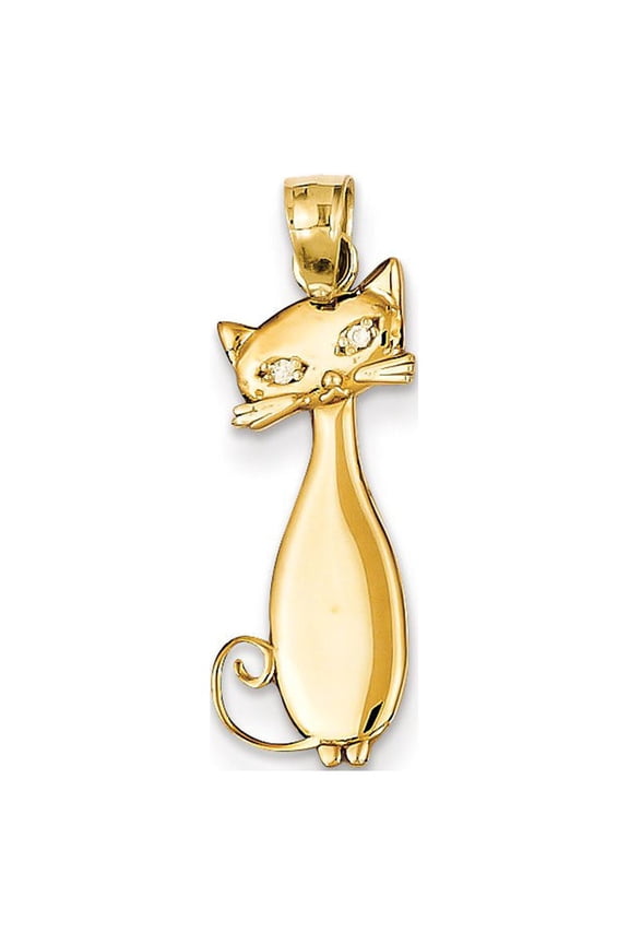 14k Diamond Cat Pendant in 14k Yellow Gold