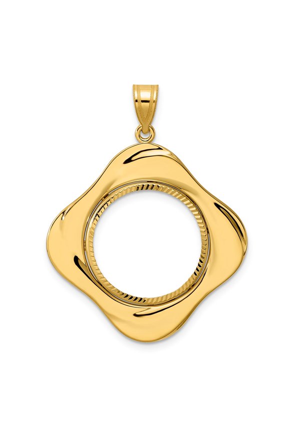 14k Diamond Cut Diagonal Riptide with 18.0mm Prong Coin Bezel Pendant