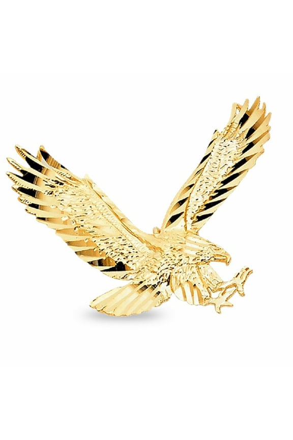 14k Diamond Cut Eagle Pendant Solid Yellow Gold Charm High Polished Genuine Fancy Fashion Style Design 22 mm x 30 mm
