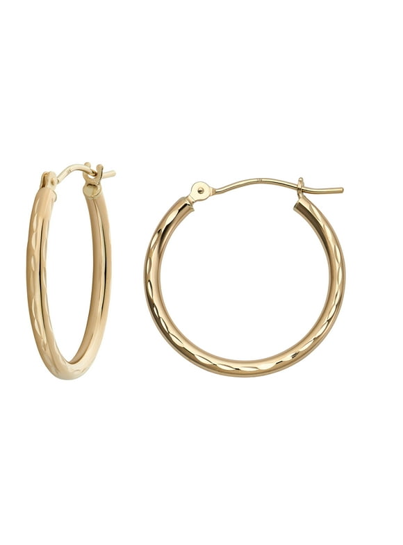 14k Diamond Cut Gold Hoop Earrings, 2-mm, Hypoallergenic, Round Click Top Closure Hoops for Pierced Ears (22mm)