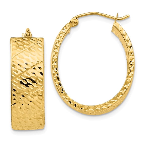 14k Diamond Cut Oval Hoop Earrings