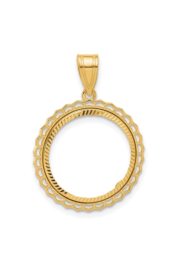 14k Diamond Cut Poly Edge with 16.5mm Prong Coin Bezel Pendant