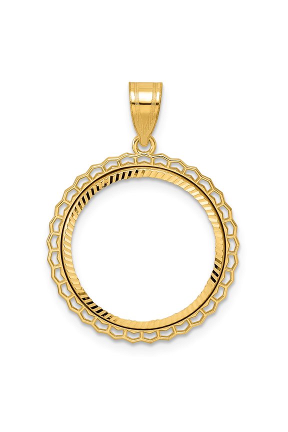 14k Diamond Cut Poly Edge with 18.0mm Prong Coin Bezel Pendant