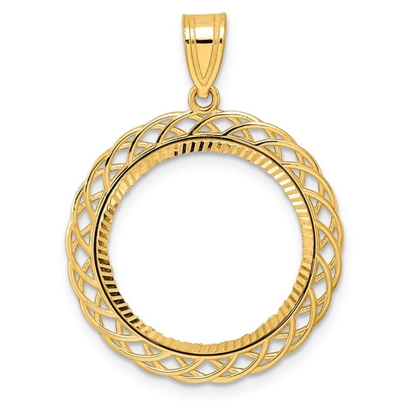 14k Diamond Cut Quad Loop with 18.0mm Prong Coin Bezel Pendant