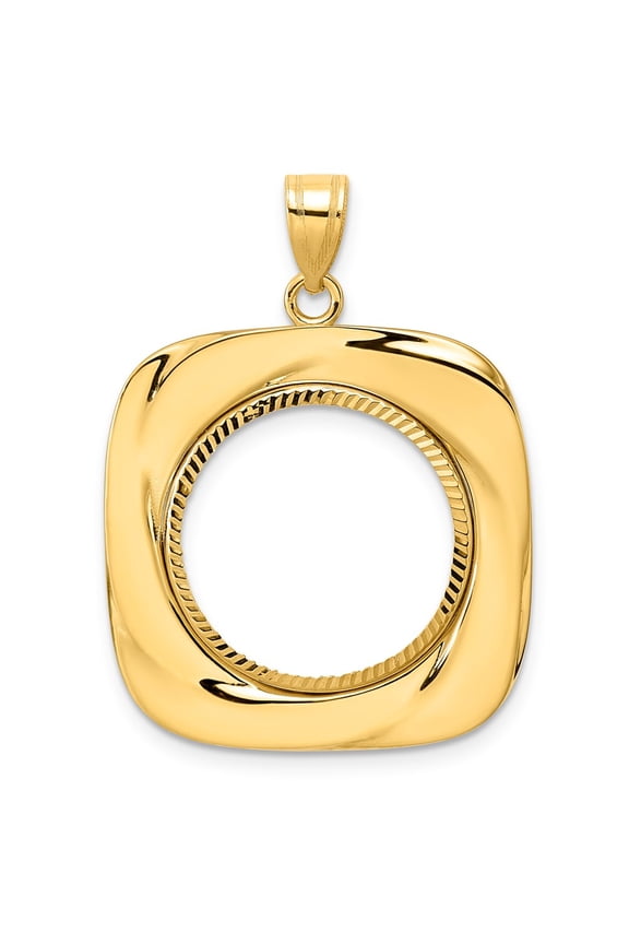 14k Diamond Cut Riptide with 18.0mm Prong Coin Bezel Pendant