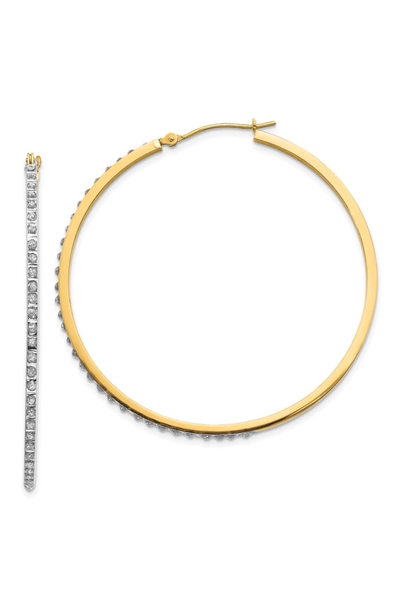 14k Diamond Fascination Large Round Hinged Hoop Earrings / Diamond Ctw. 0.01