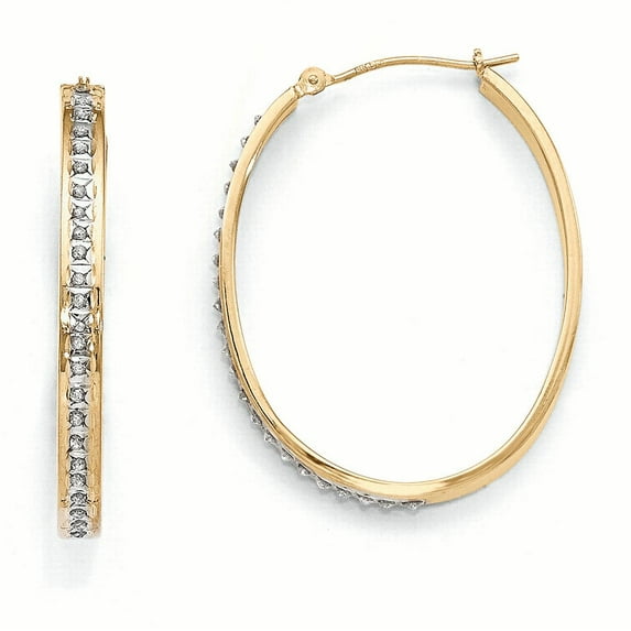 14k Diamond Fascination Oval Hinged Hoop Earrings