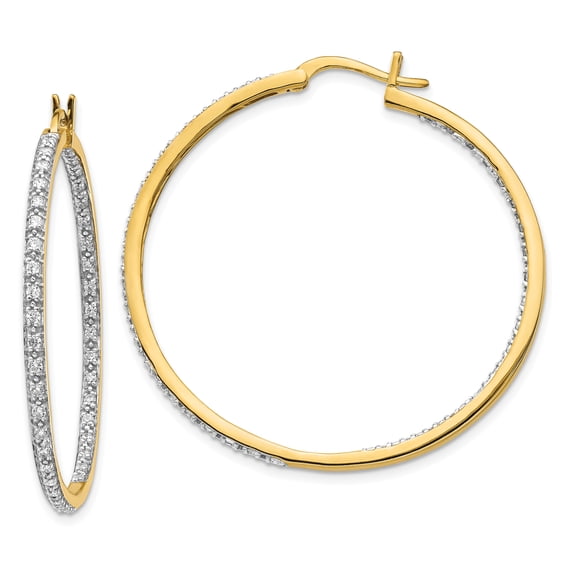 14k Diamond In/Out Hoop Earrings 14k Yellow Gold Earrings