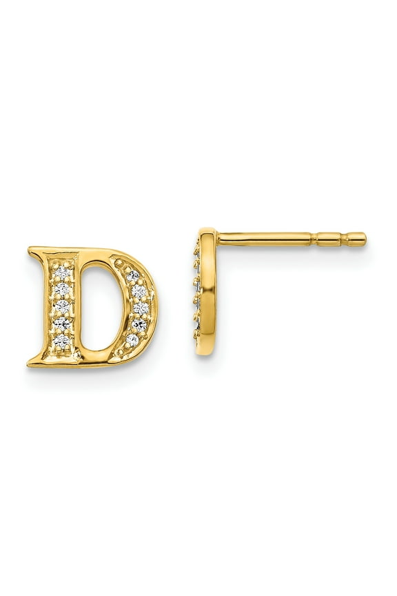 14k Diamond Initial D Earrings 14k Yellow Gold Earrings