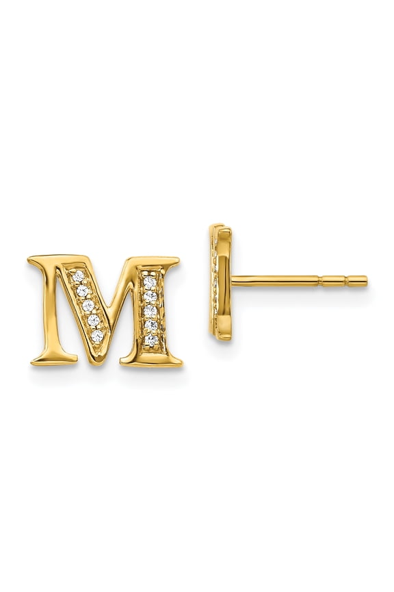 14k Diamond Initial M Earrings 14k Yellow Gold Earrings