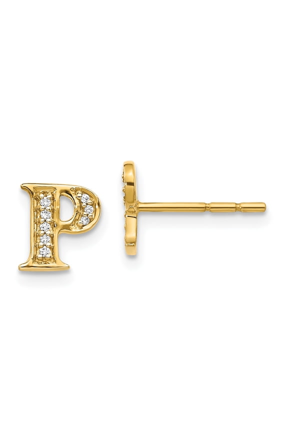 14k Diamond Initial P Earrings 14k Yellow Gold Earrings