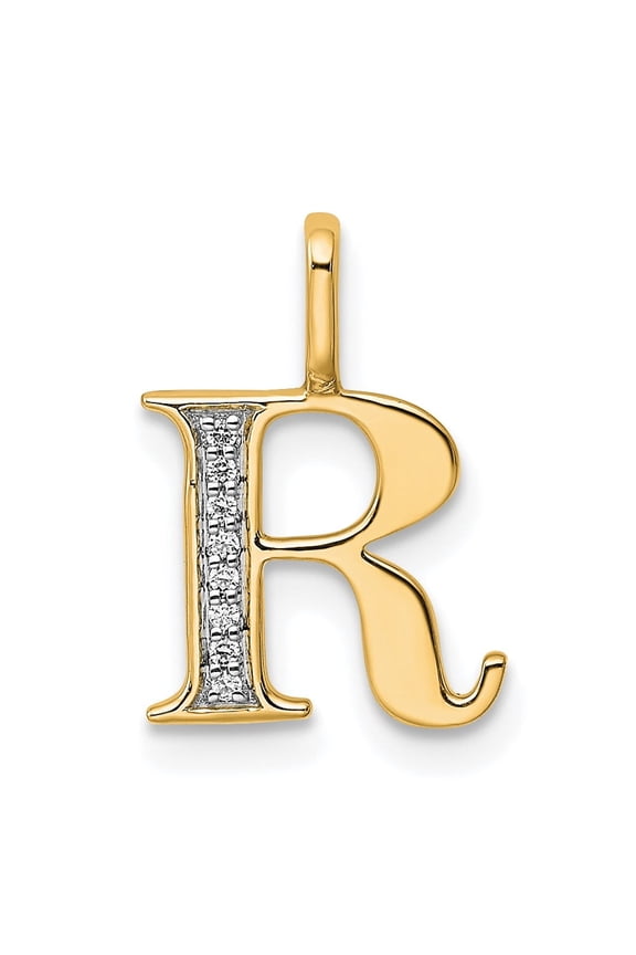 14k Diamond Letter R Initial Pendant