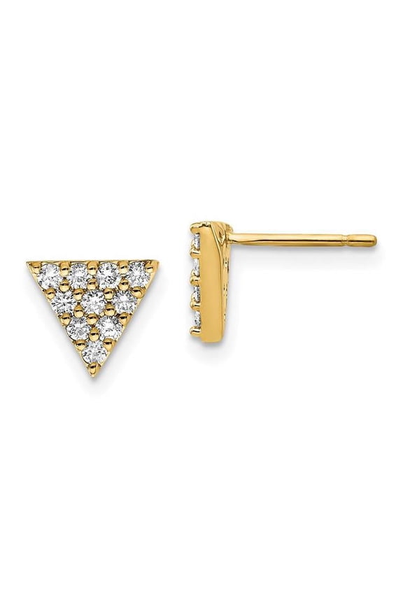 14k Yellow Gold 1/3 CT Diamond Cluster Design Triangle Post Earrings