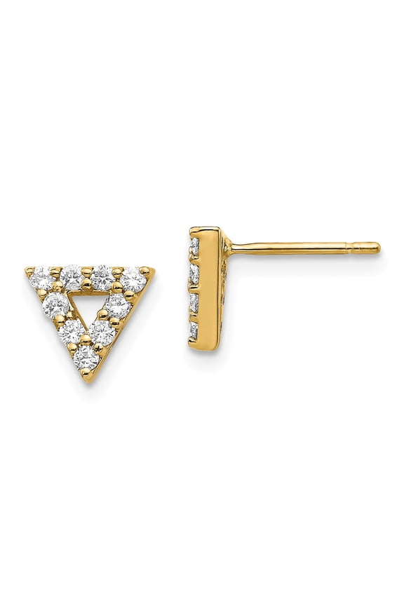 14k Diamond Triangle Open Earrings in 14k Yellow Gold