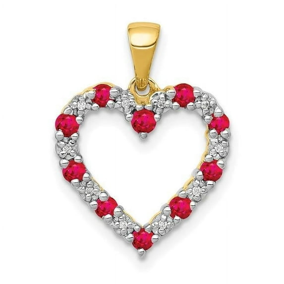 14k Yellow Gold Polished Finish Open Back 0.03-CT Diamond & 0.35-CT Ruby Stones Heart Design Charm Pendant