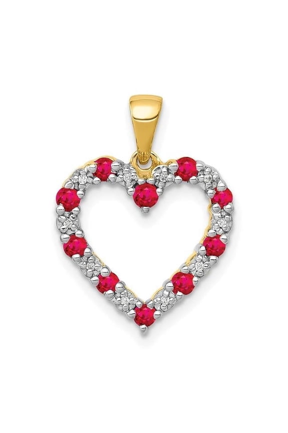 14k Yellow Gold Polished Finish Open Back 0.03-CT Diamond & 0.35-CT Ruby Stones Heart Design Charm Pendant