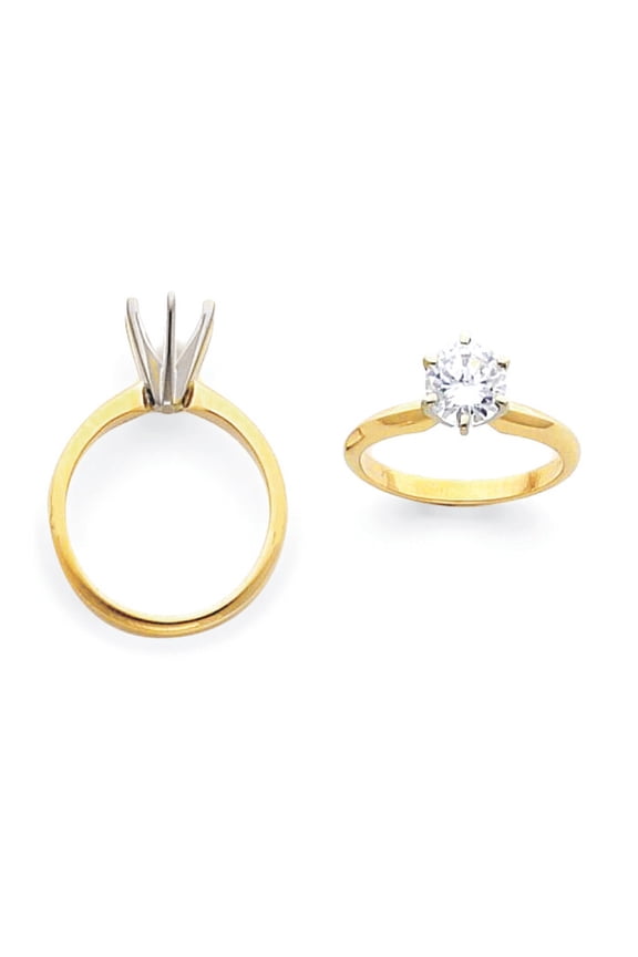 14k Two-Tone 1/2 carat Lightweight Knife Edge/Half-Round 6-Prong Round Solitaire Ring Mounting