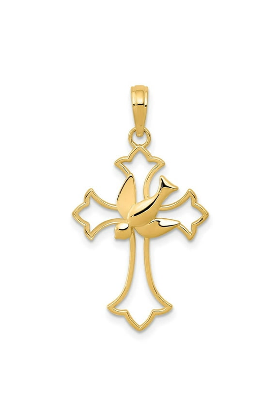 14k Gold Diamond-cut Dove Cross Pendant, Pendants for Necklace