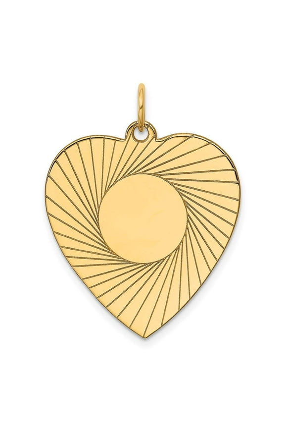 14k Etched Design .018 Gauge Engravable Heart 28x24mm Disc Charm XM213/18