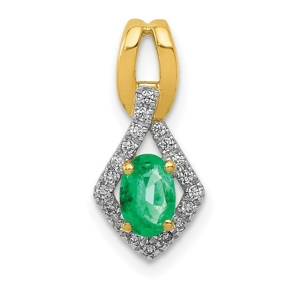 14k Fancy Diamond and Oval Emerald Pendant
