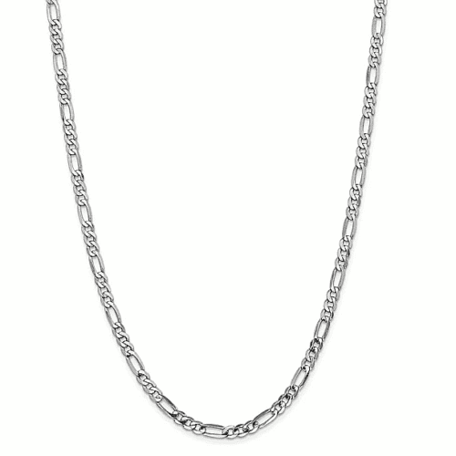 14K 4mm White Gold Flat Figaro Chain Lobster Clasp 1301-7, Priddy Jewelers