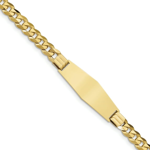 14k Flat Curb Link Soft Diamond Shape ID Bracelet (Weight: 23.08 Grams, Length: 8 Inches)