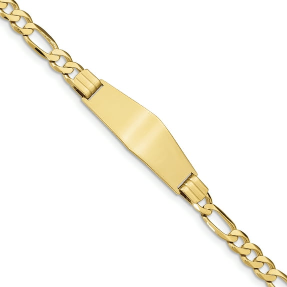 14k Flat Figaro Link Soft Diamond Shape ID Bracelet (Weight: 15.99 Grams, Length: 8 Inches)