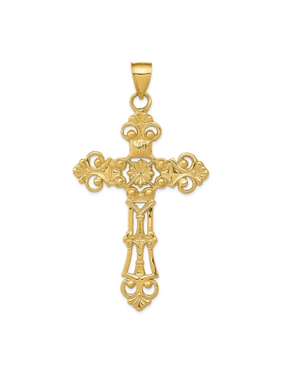 14k Fleur De Lis Large Cross Pendant