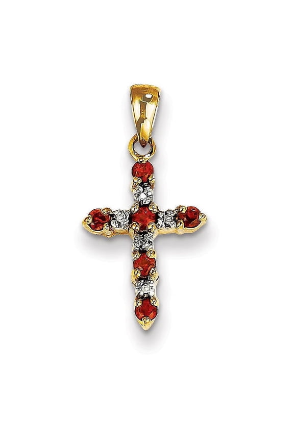 14k Garnet & Diamond Cross Pendant