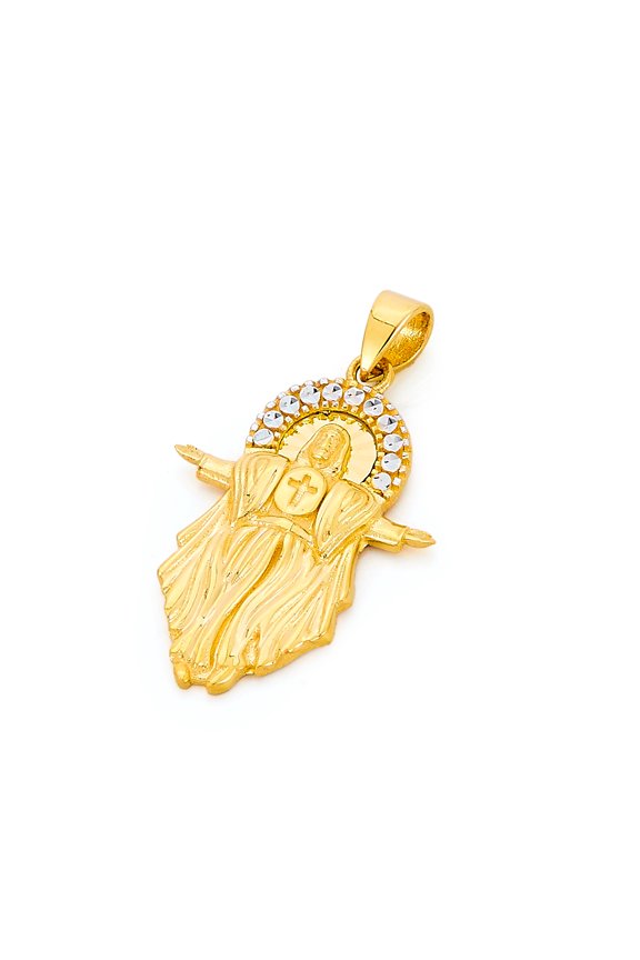 14k Genuine Two Tone Gold CZ Religious Jesus Open Arms Charm Pendant